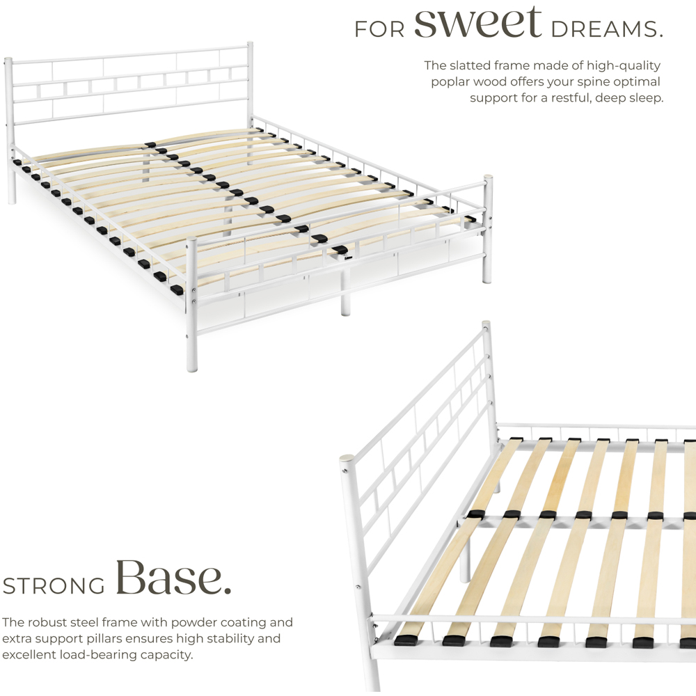 tectake Double White Metal Bed Frame with Slatted Base Image 6