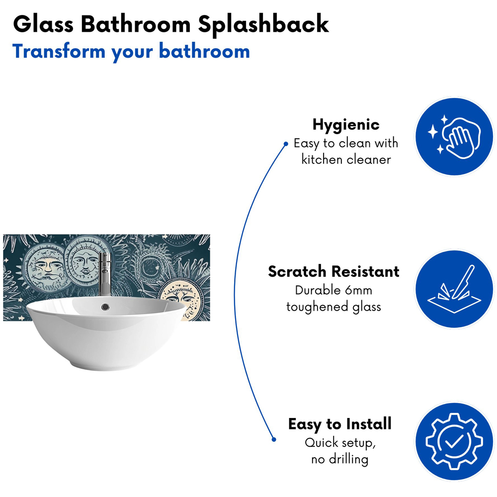 Warren Reed Designer Silver Blue Moon and Stars Glass Bathroom Splashback 25 x 60cm Image 4