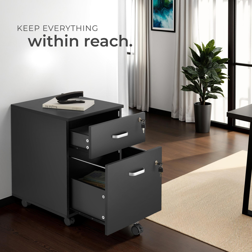 tectake 2 Drawer Black Filing Cabinet with Wheels Image 8