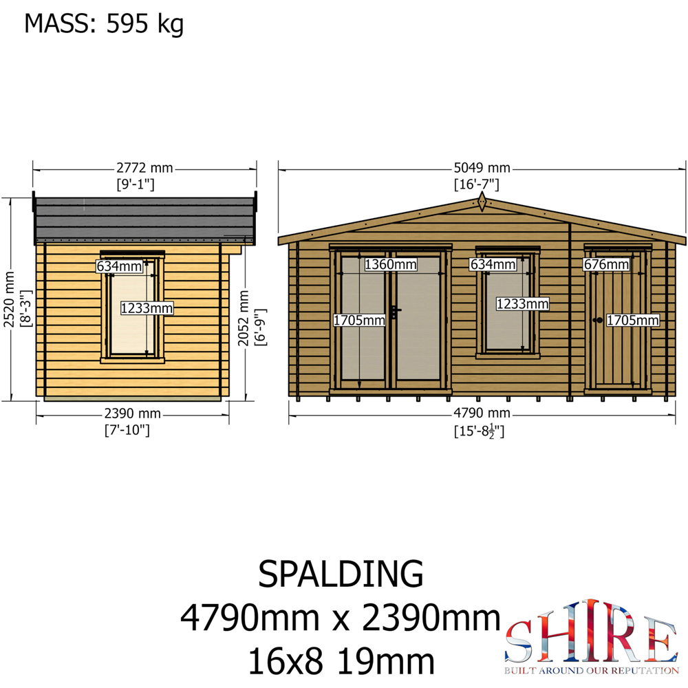 Shire Bourne 16 x 8ft Apex Garden Log Cabin Image 7