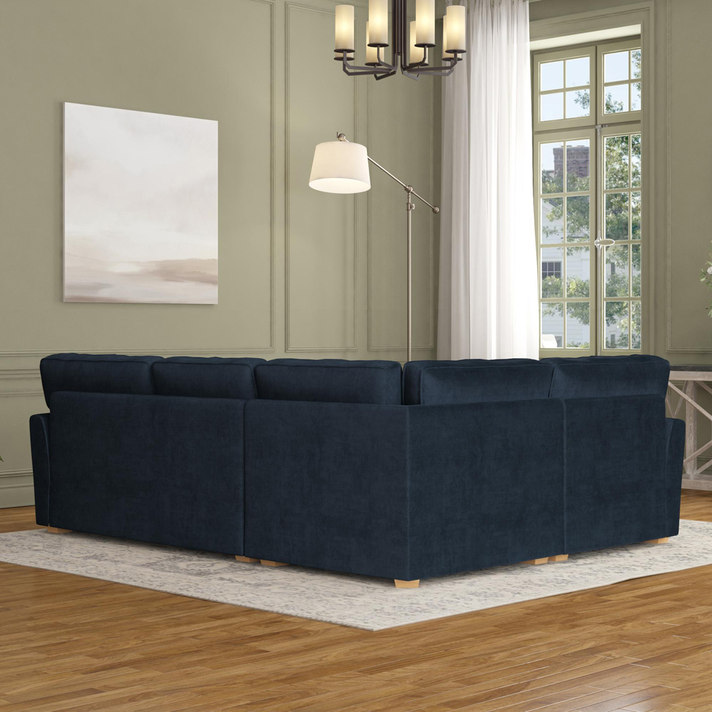 Wendleberry 3 Seater Royal Blue Plush Velvet Fixed Back Left Hand Corner Sofa Image 6