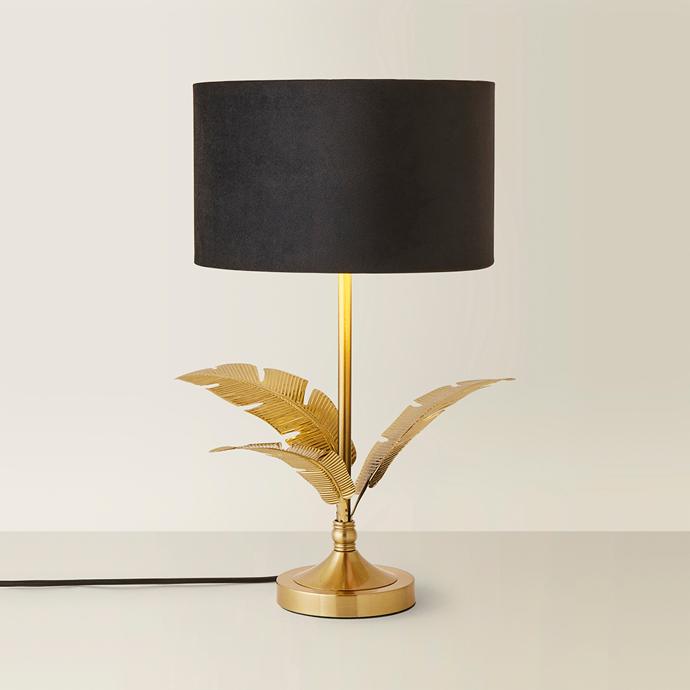 ValueLights Christina Black Velvet and Gold Palm Leaf Table Lamp with Bulb Image 5