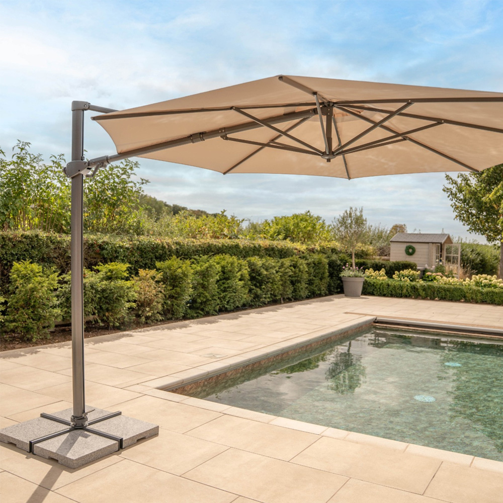 Kettler Orion Stone and Grey LED Cantilever Round Parasol with Granite Base and Night Cover 3m Image 2