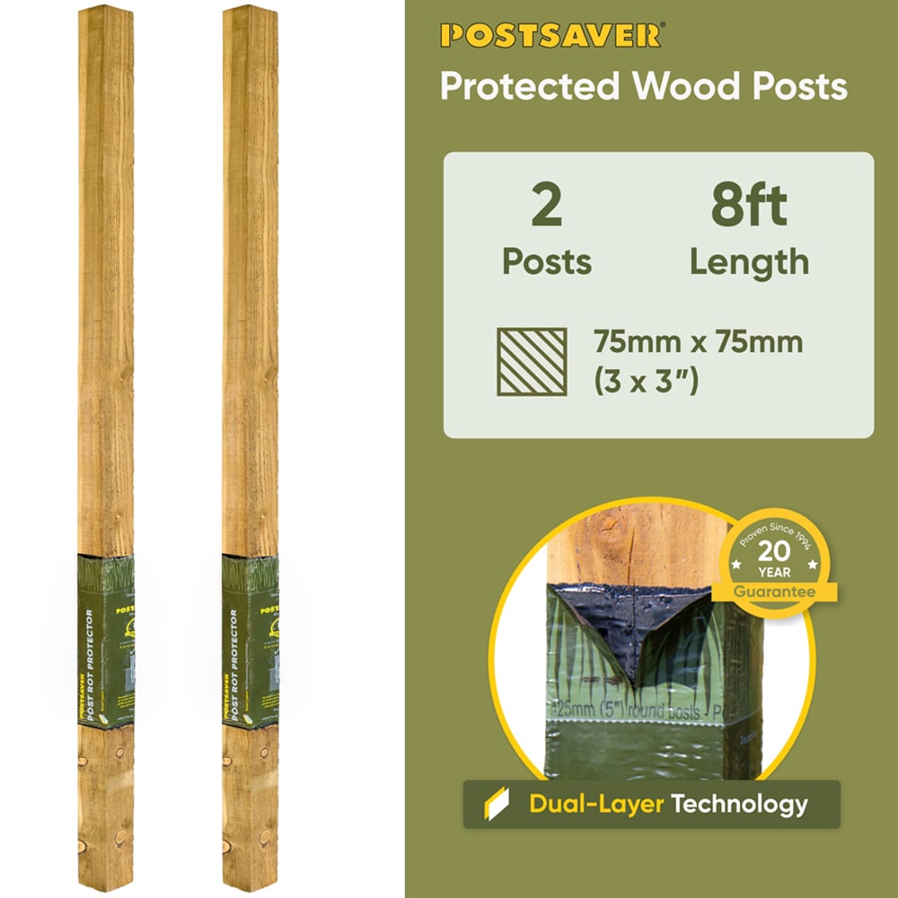 Postsaver Pro-Post 8ft 2 Pack UC4 Treated Wooden Fence Post 3 x 3 inch Image 8