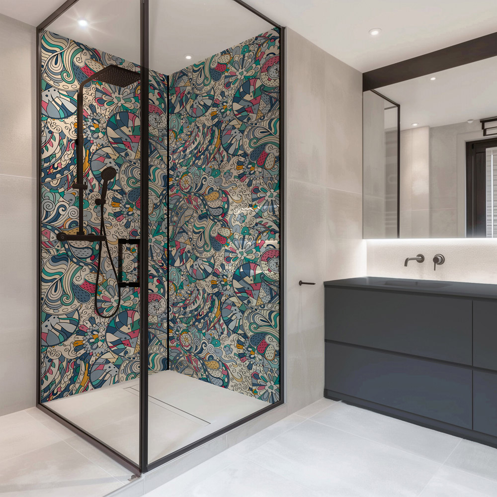 Splashbax Premium Artisan Colourful Doodle Di Bond Shower Panel 2400 x 900mm Image 3