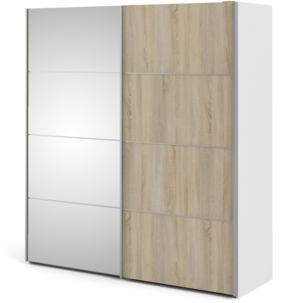 Verona 2 Door 5 Shelf White and Oak Mirrored Sliding Wardrobe Image 4