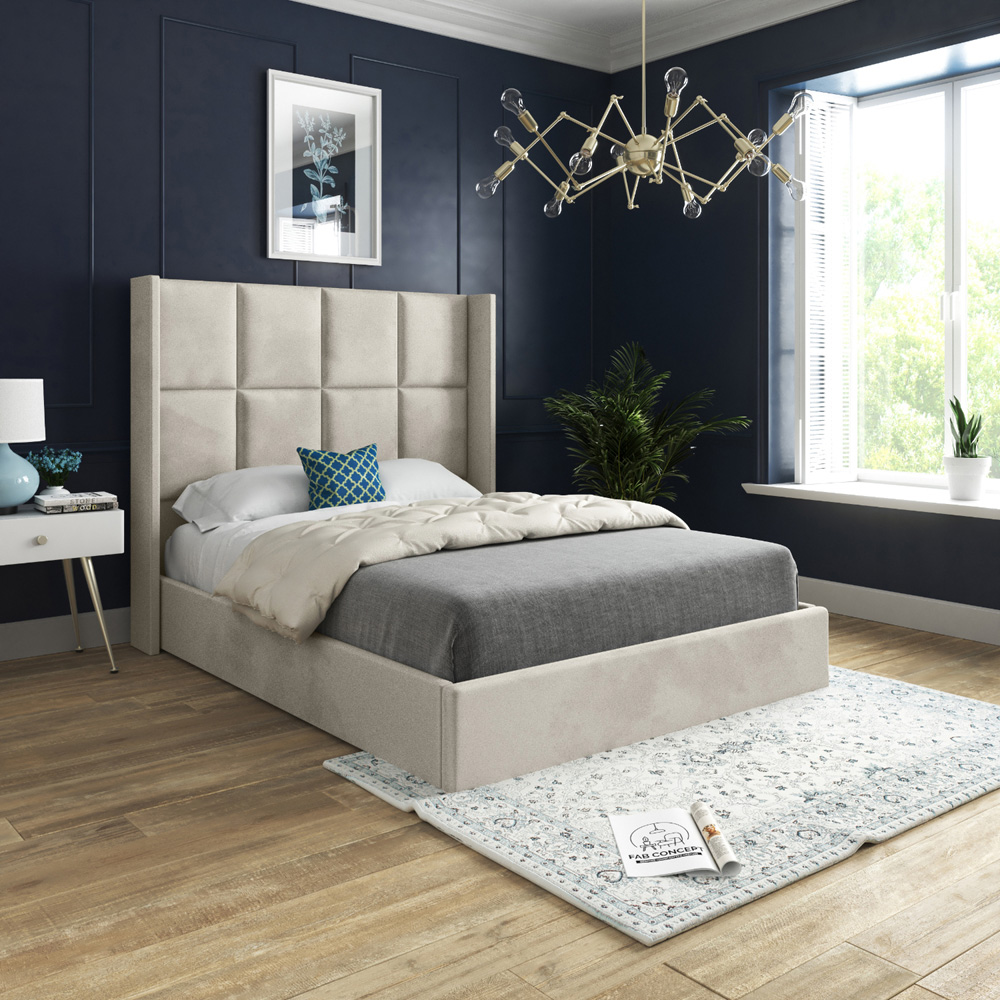 Quanta Single Silver Soft Velvet Upholstered Bed Frame with Straight Winged Headboard Image 5