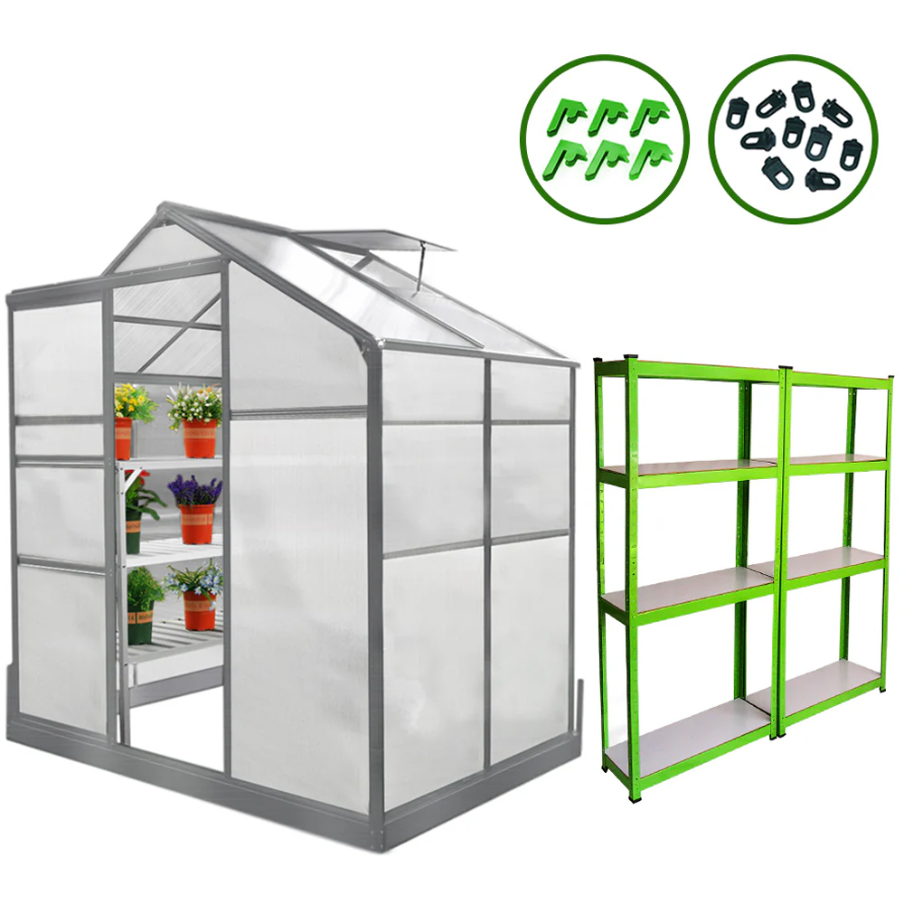 MonsterShop Green 6 x 4ft Greenhouse and Racking Image 7