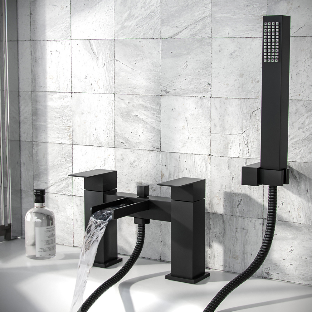 Nes Home Waterfall Matte Black Bath Shower Mixer Tap with Handset Kit Image 2