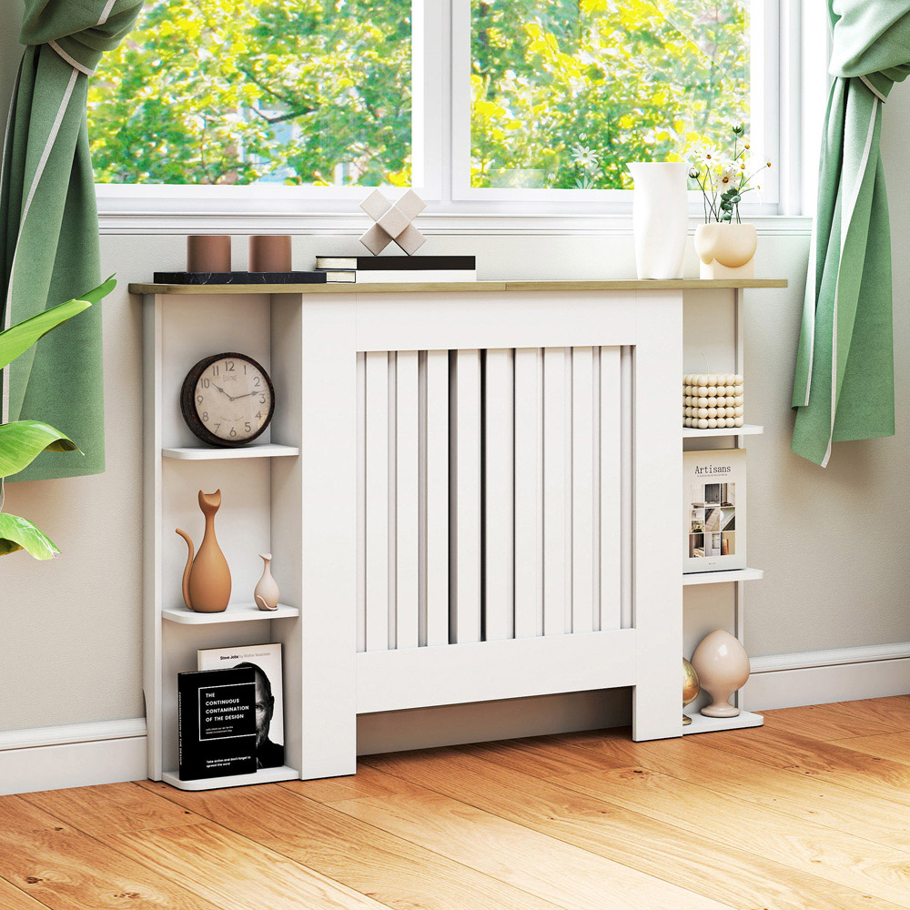 HOMCOM White Vertical Slatted Medium Heater Cover Image 3