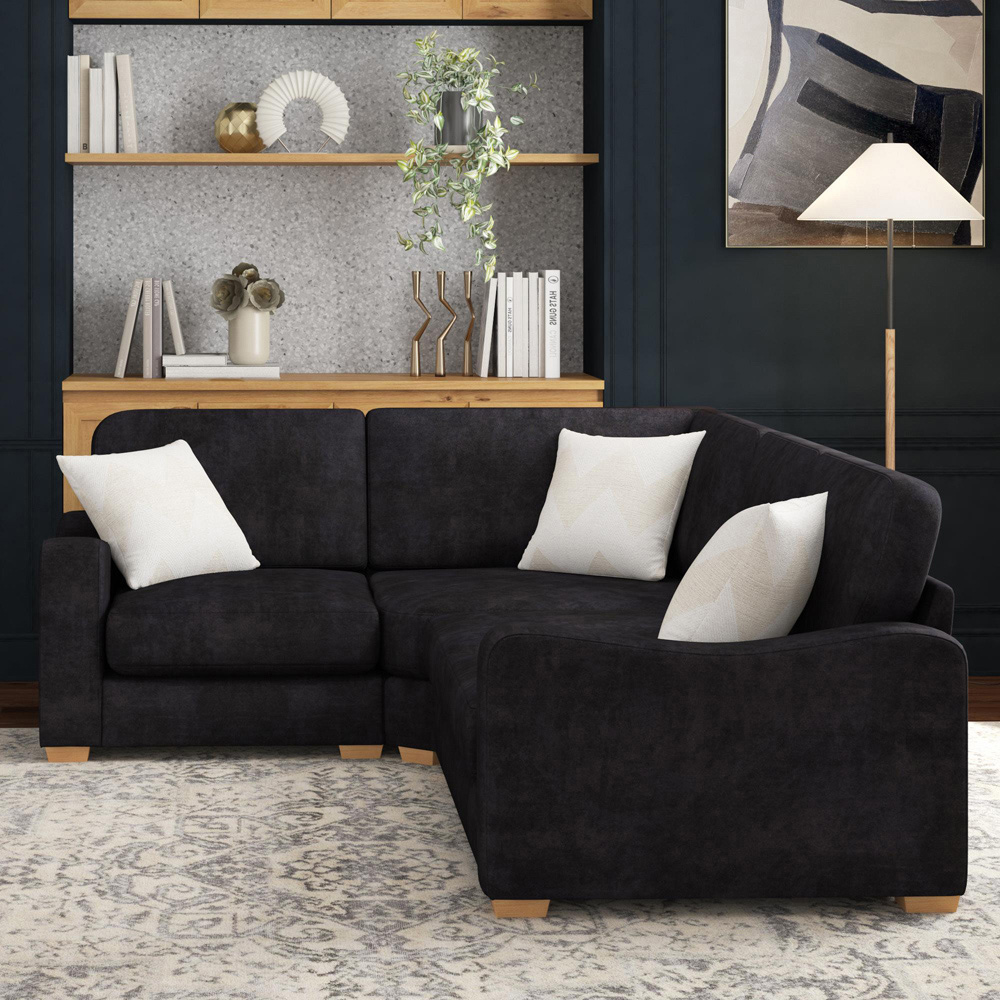 Theadford 3 Seater Ebony Plush Velvet Fixed Back Left Hand Corner Sofa Image 5
