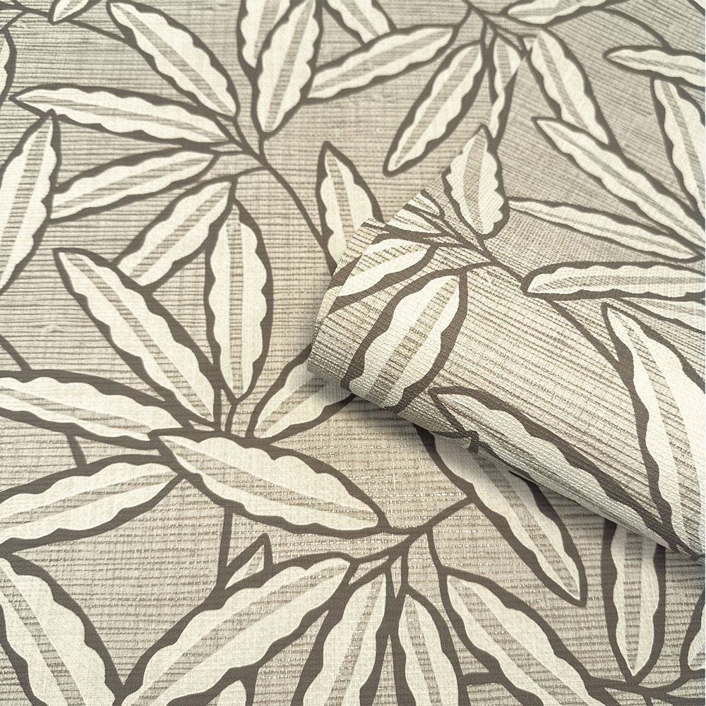 Belgravia Decor Grasscloth Leaf Beige Vinyl Wallpaper Image 2