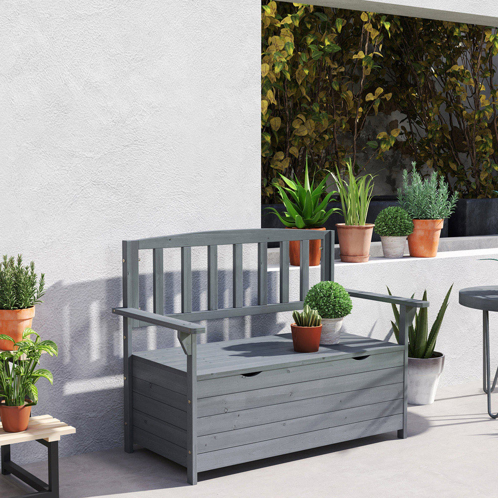 Outsunny 2 Seater Dark Grey Garden Storage Bench Image 4