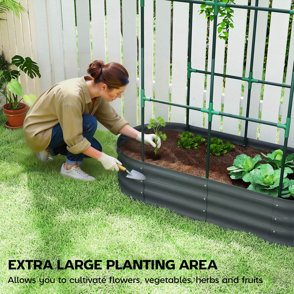 Outsunny Dark Grey Galvanised Raised Garden Bed with Trellis 140 x 60 x 120cm Image 6