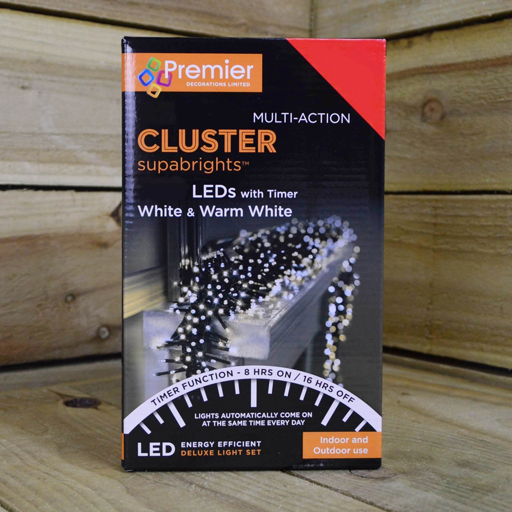 Premier SupaBrights 2000 Cool and Warm White LED Green Cable Cluster Light 25m Image 7