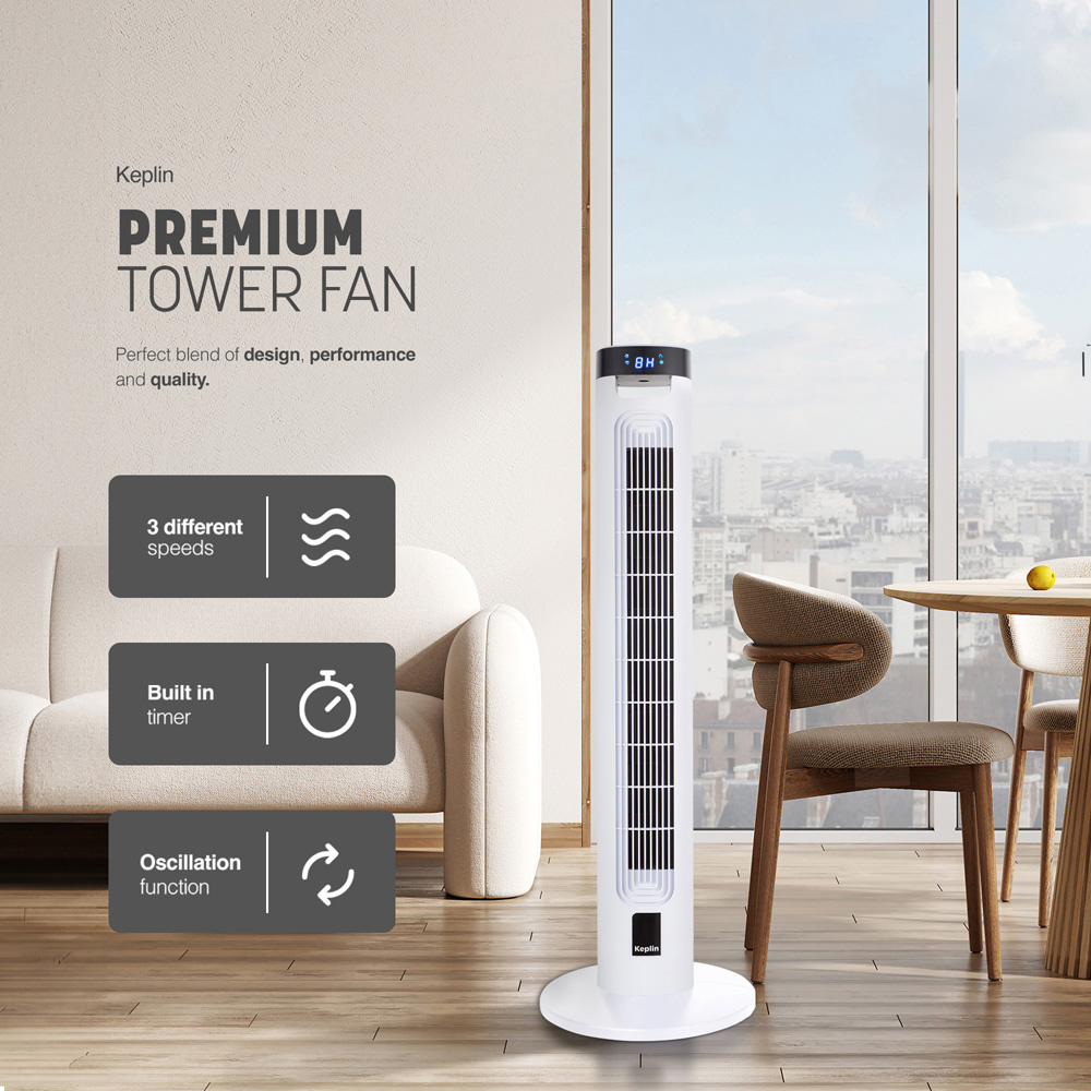 Keplin White 3 Speed Cooling Tower Fan with Remote Control 36 inch Image 3