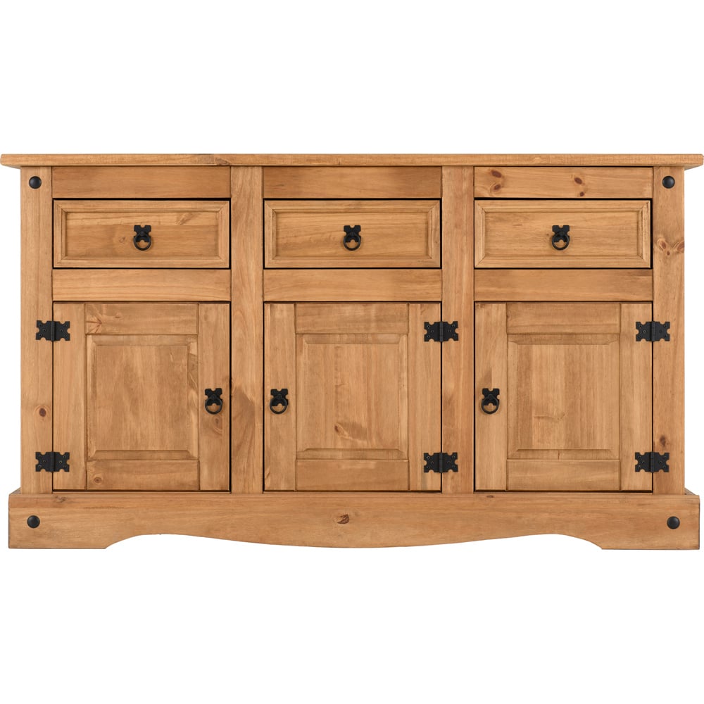 Seconique Corona 3 Door 3 Drawer Distressed Waxed Pine Sideboard Image 3