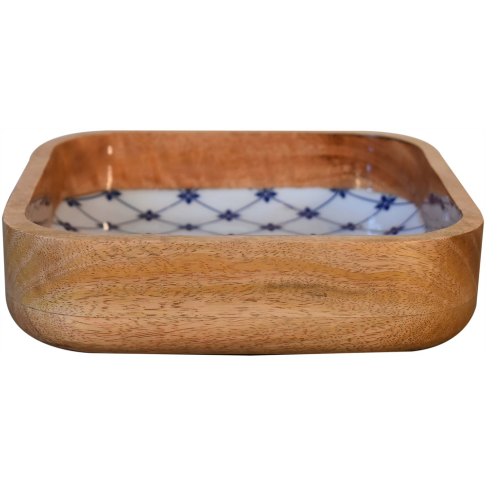 Artisan Furniture Blue and White Solid Wood Square Bowl Set of 2 Image 6