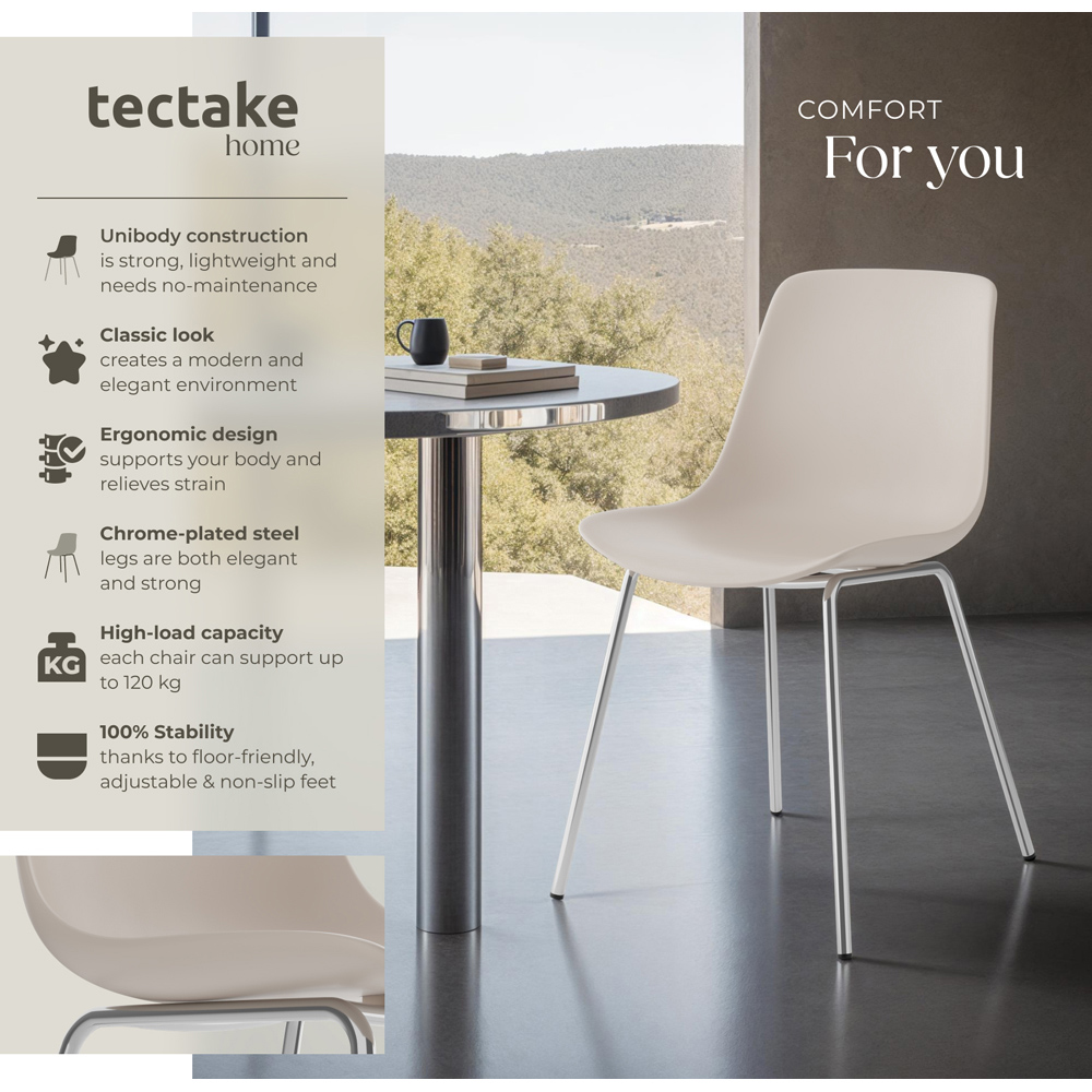 tectake Mave Set of 6 Taupe and Chrome Dining Chair Image 6