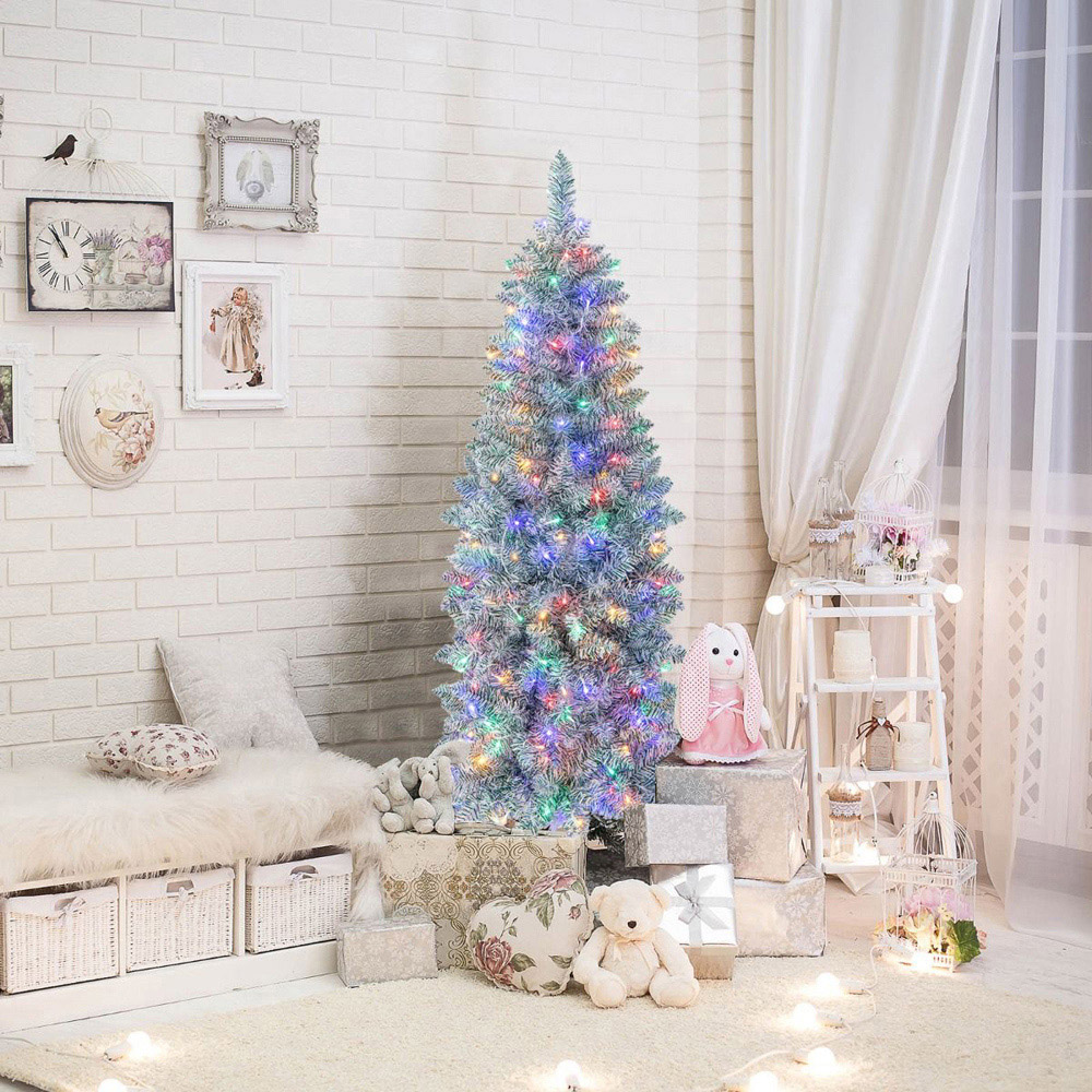 Costway Pre Lit Multicolour Slim Pencil LED Artificial Christmas Tree 5ft Image 8