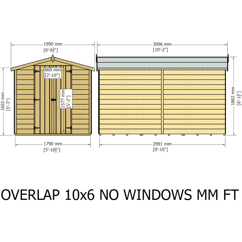 Shire 10 x 6ft Double Door Dip Treated Overlap Apex Shed Image 7