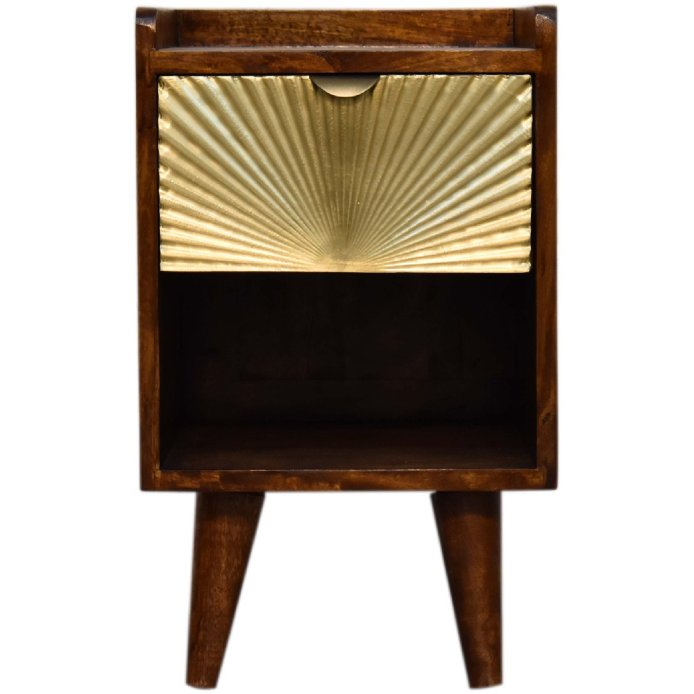 Artisan Furniture Mini Manila Brown and Golden Single Drawer Single Shelf Solid Wood Bedside Table Image 2
