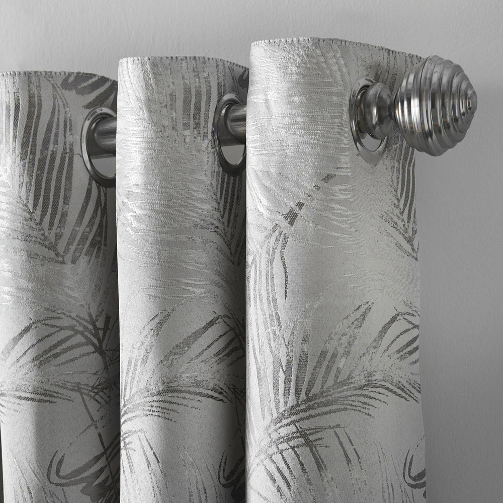 Alan Symonds Dupion Silver Fern Jacquard Ring Top Eyelet Curtains 229 x 183cm Image 3
