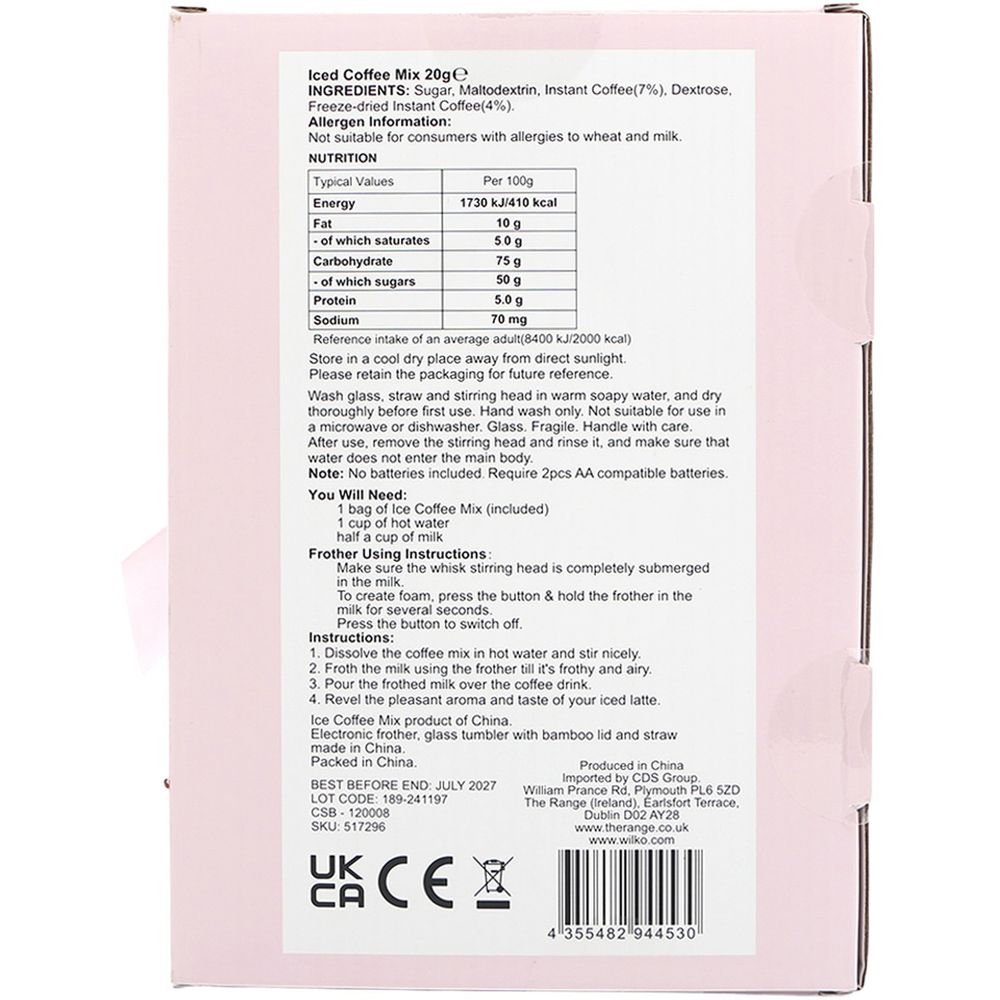 Bow Design Iced Latte Glass and Frother Set Pink Image 4