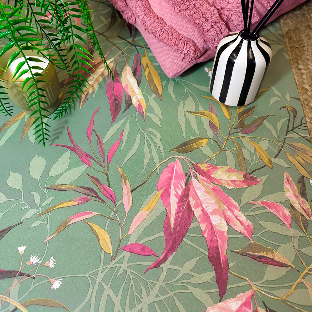 Belgravia Decor Kanata Leaf Pink and Sage Wallpaper Image 3