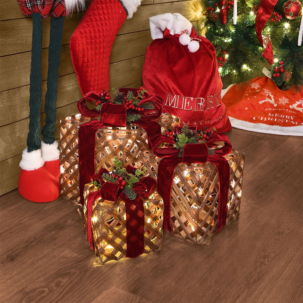 Set of 3 LED Velvet Presents - Red Image 7