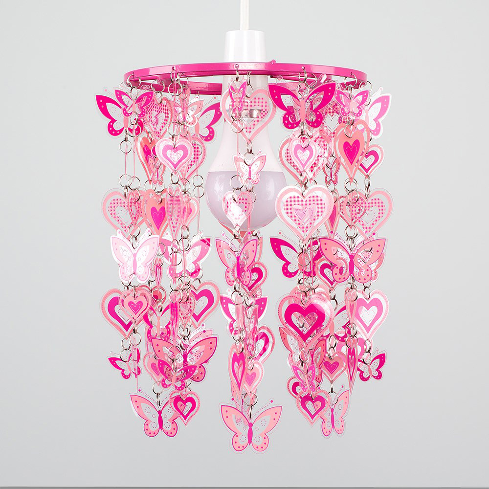 ValueLights Pink Hearts and Butterflies Pendant Light Lamp Shade Image 3