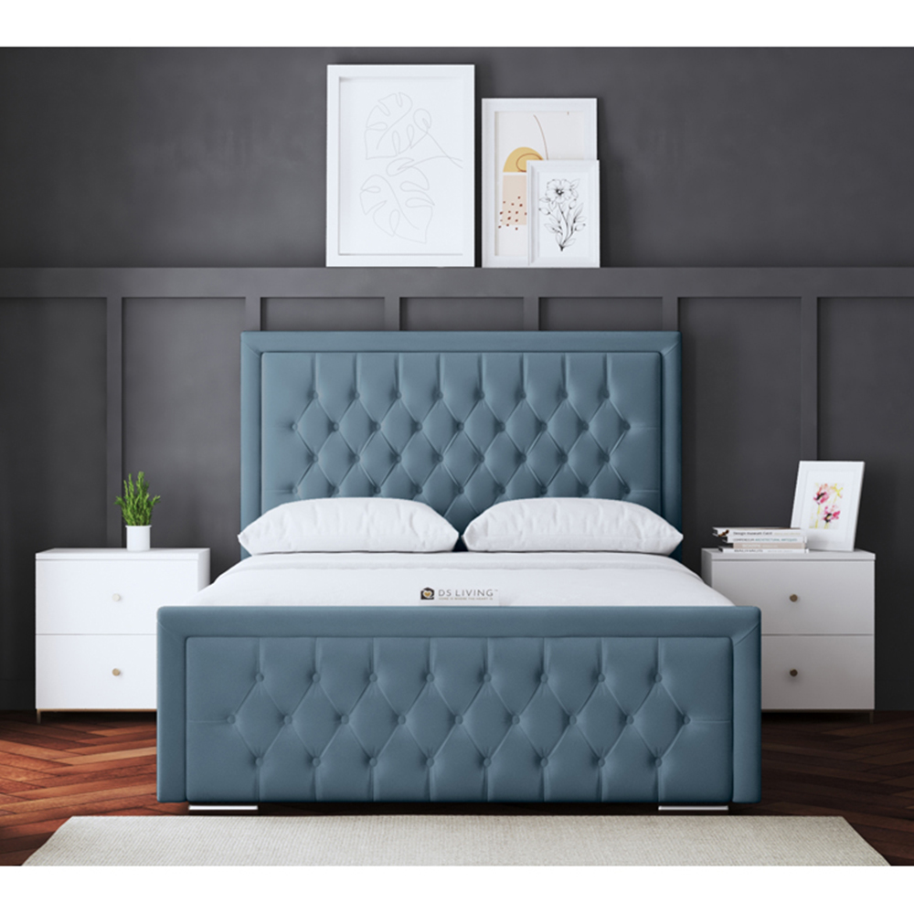 DS Living Allegra Double Blue Upholstered Bed Frame with Headboard Image 4