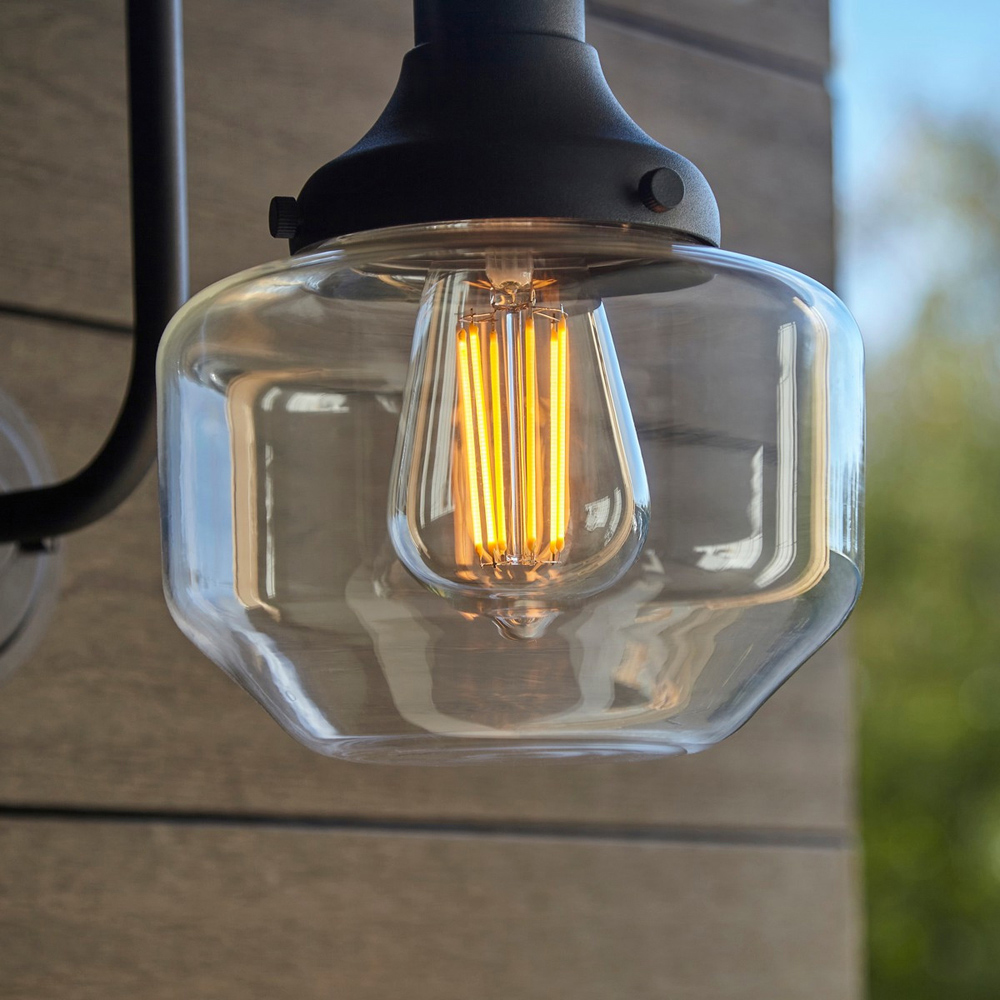 Merano Monza Matt Black Clear Glass Outdoor Dome Wall Lamp Image 4