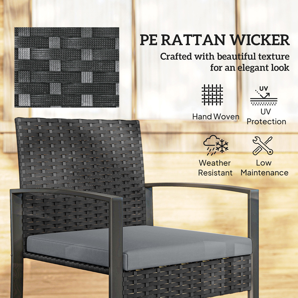 Outsunny 2 Seater Light Grey PE Rattan Bistro Set with Cushion Image 7