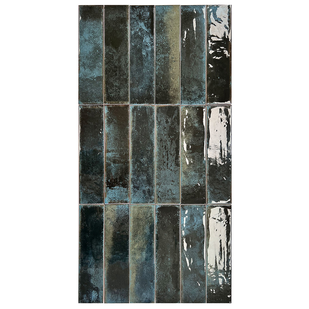 Top Ceramics Metro Brick Deep Blue Gloss Flat Bumpy Ceramic Wall Tile 65 x 250mm 0.82sqm Image 2