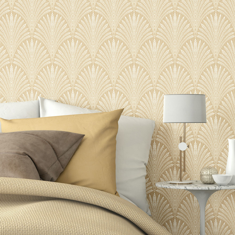 Hoopla Walls Elegance Leaf Fan Gold Wallpaper Image 2
