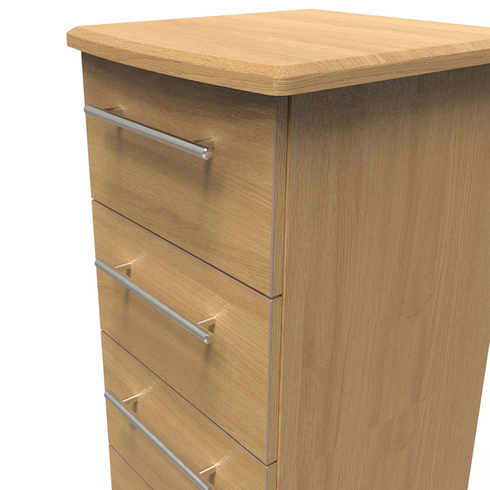 Crowndale Sherwood 5 Drawer Oak Tall Bedside Cabinet Image 5