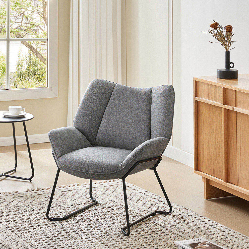 Living and Home Grey Minimalist Linen Armchair Image 3