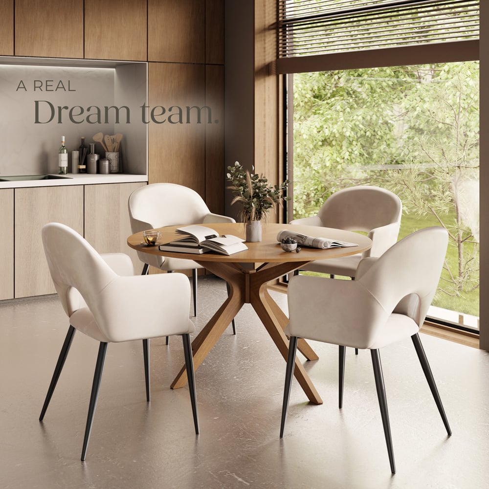 tectake Sasha Set of 4 Cream Velvet Dining Chair Image 6