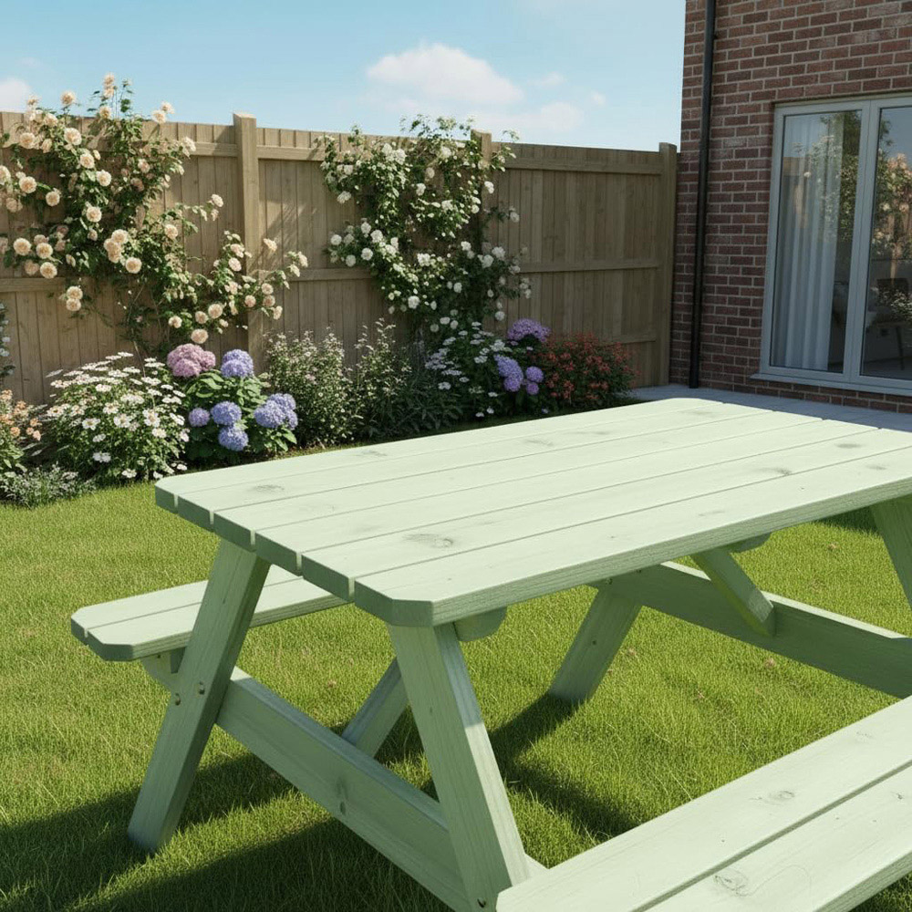 AMATA Ungurs Children's Pastel Green Maxi Wooden Picnic Table Image 3