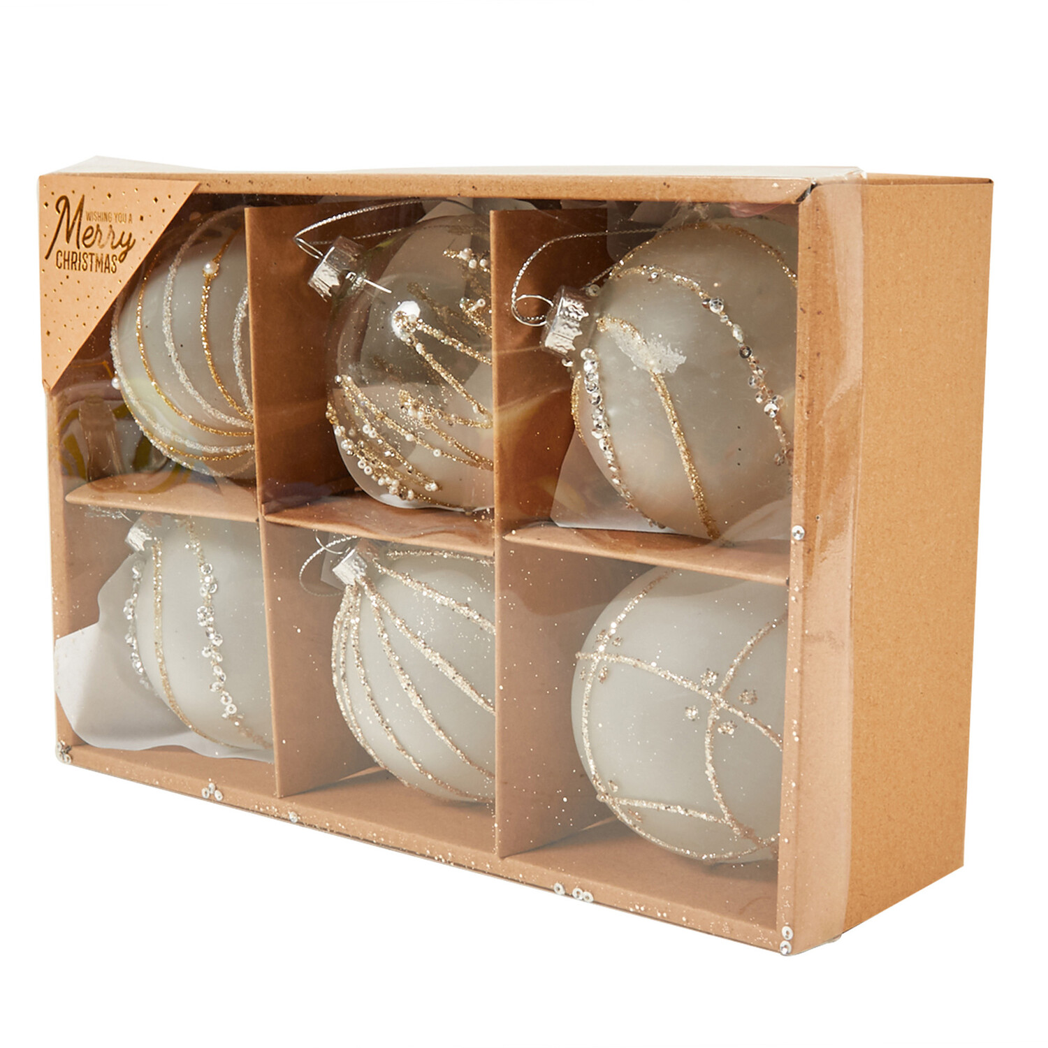 Set of 6 Frosted Gold Detailed Baubles - Gold Image 2