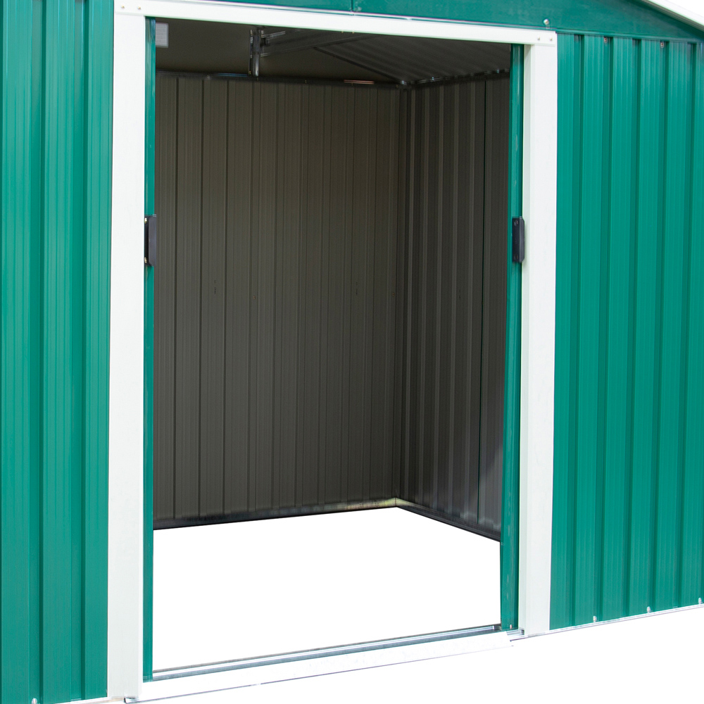 Charles Bentley 8 x 6ft Green Apex Metal Garden Shed with Floor Frame Image 3