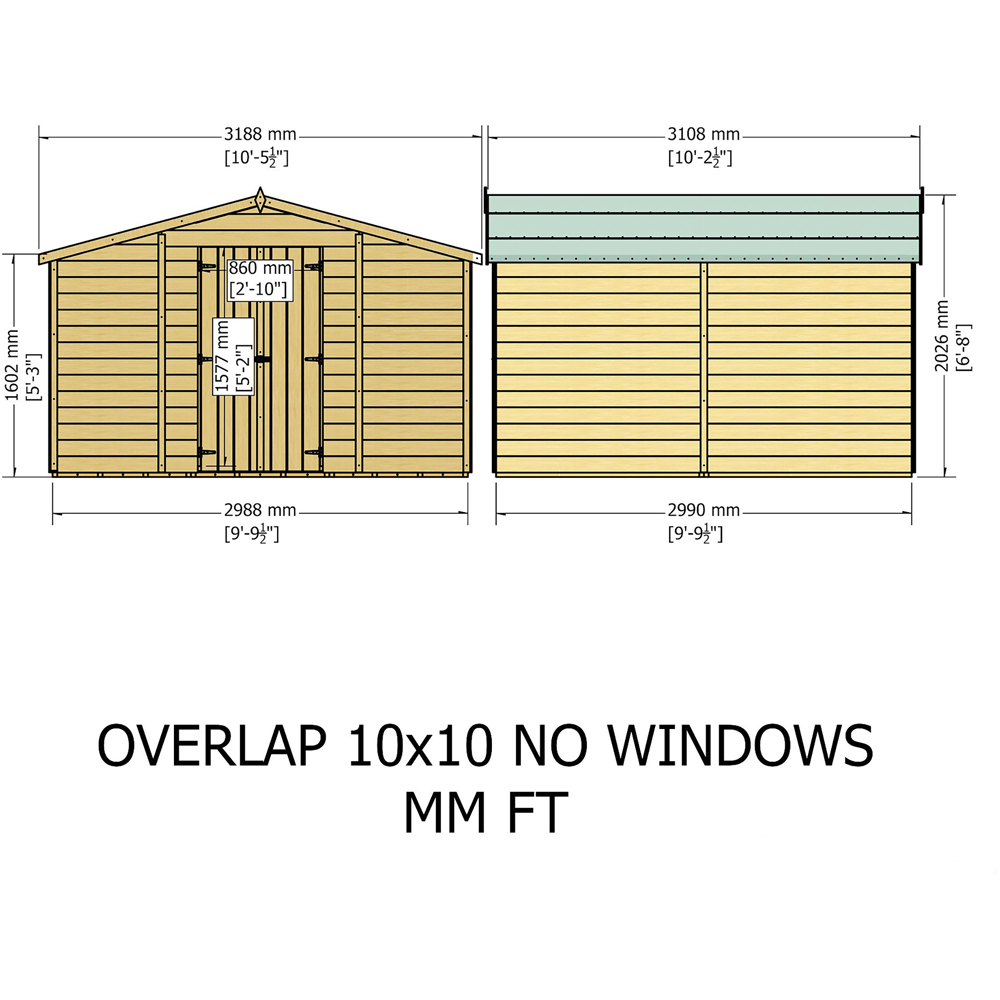 Shire 10 x 10ft Double Door Overlap Apex Wooden Shed Image 7