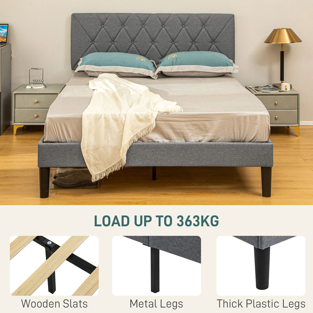 Portland King Size Adjustable Linen Headboard Bed Frame Image 6