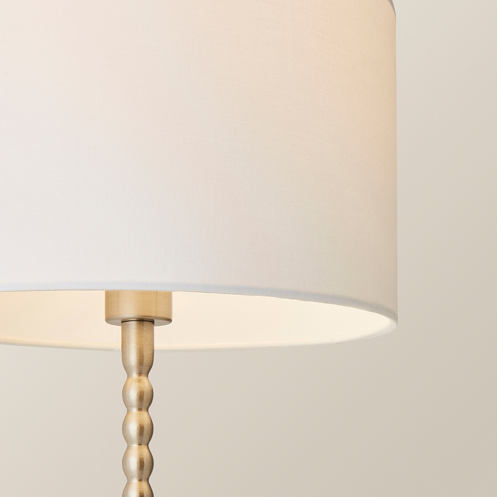 ValueLights Maeve White and Chrome Drum Shade Bobbin Bobble Table Lamp and LED Bulb Image 3