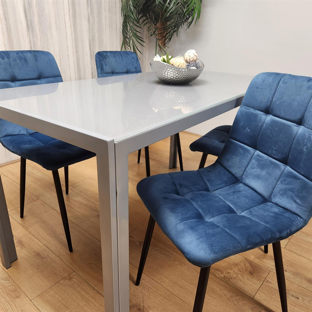 Portland 4 Seater Velvet Dining Set Grey and Blue Image 7