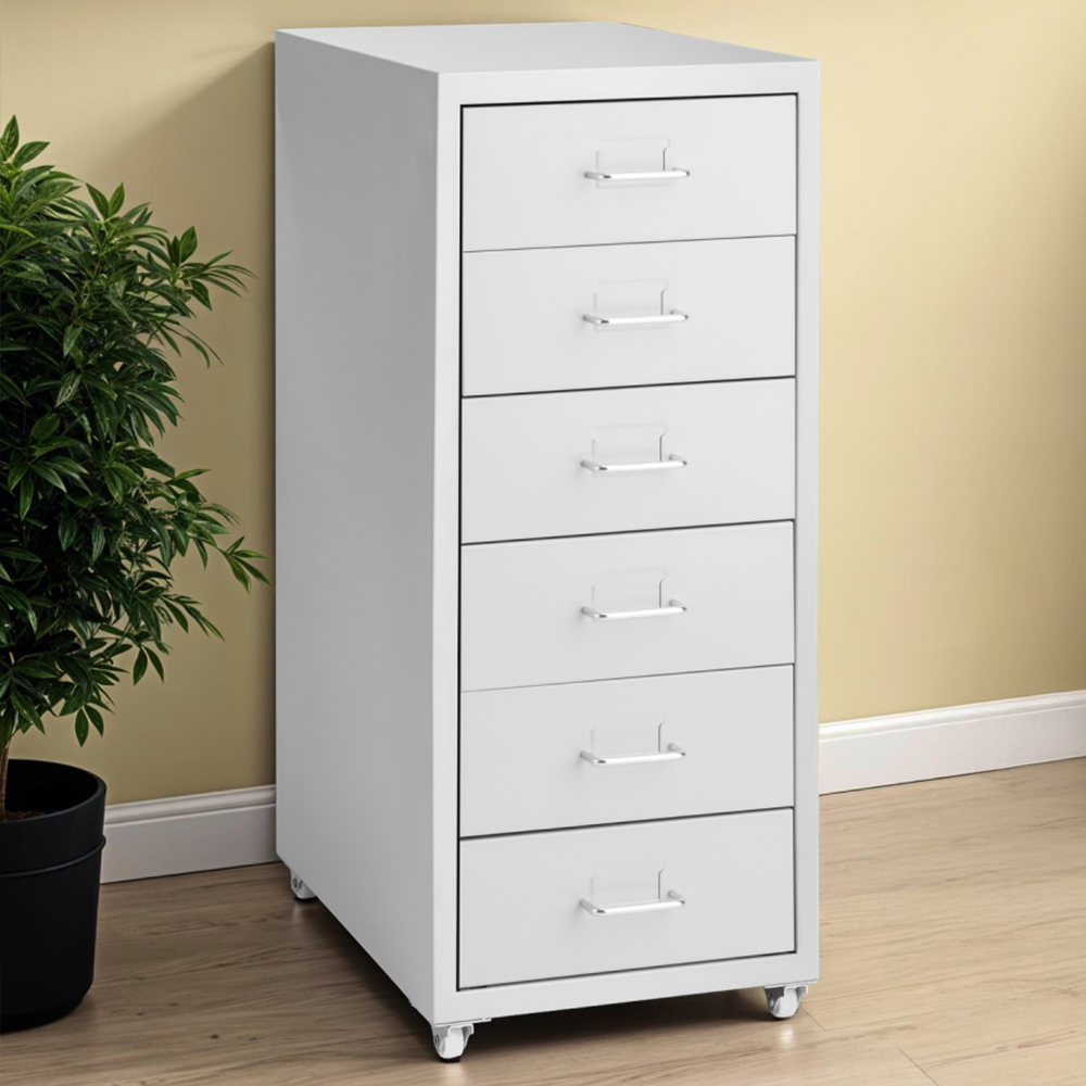 tectake 6 Drawer Light Grey Steel Filing Cabinet Image 1
