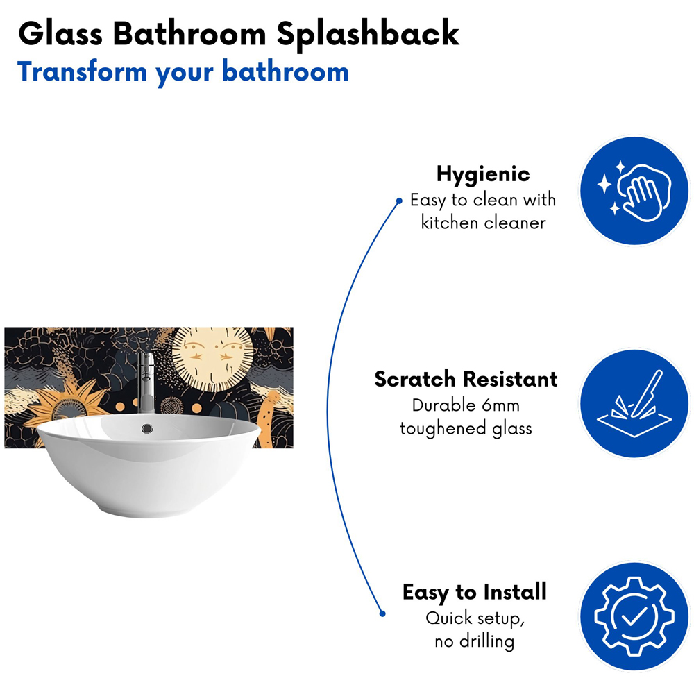 Warren Reed Designer Gold Sun and Moon Glass Bathroom Splashback 25 x 60cm Image 4