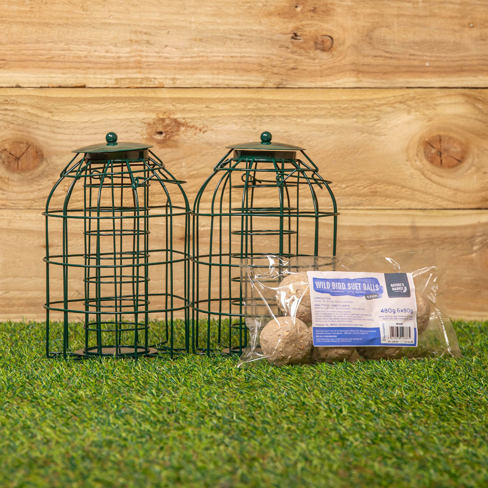 Samuel Alexander 2 Pack Metal Hanging Bird Feeder with Squirrel Guard and Suet Fat Ball 6 Pack Image 2