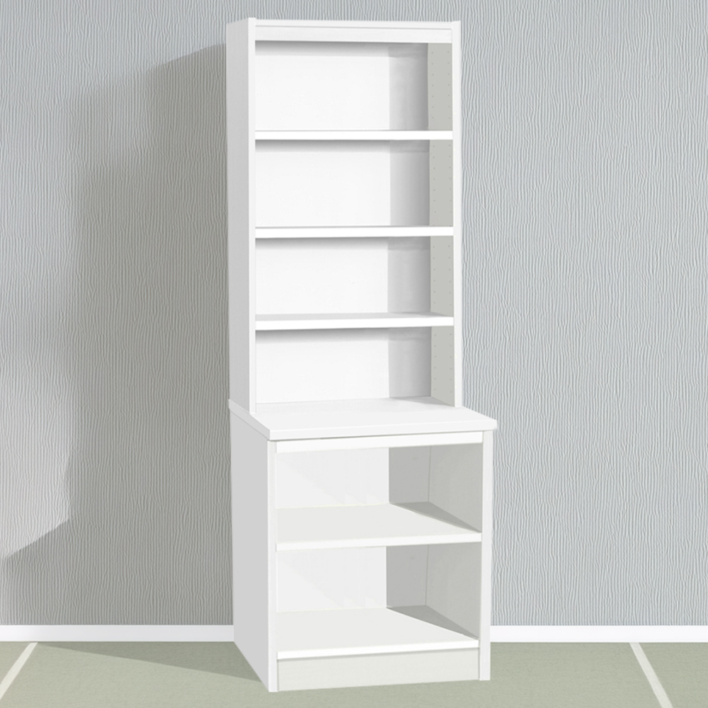 R White Cabinets 6 Shelf White Desk Height Bookcase with Hutch Image 1